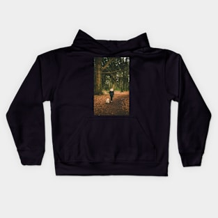 Woman Walking With Her Dog in The Woods Kids Hoodie